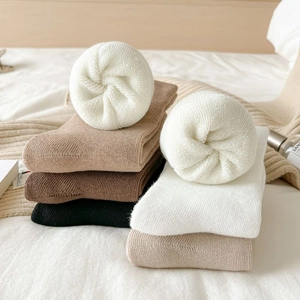 Winter thermal thick crew socks for women with warm fleece lining in earthy tones