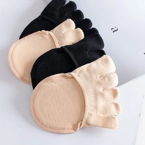 Half-toe five-finger socks with sponge pad for high heels in beige and black colors