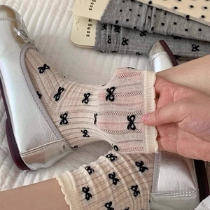 Chaussettes Mi-Hautes pour Femmes Style Balletcore Japonais Nœud Papillon Pois Chaussettes en Coton Respirant Mode Été