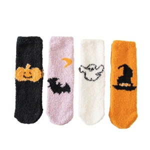 Chaussettes thermiques en polaire corail d'Halloween avec motifs citrouille et fantôme