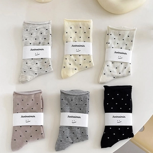 Polka dot crew socks for women with rolled cuffs in six neutral pastel colors