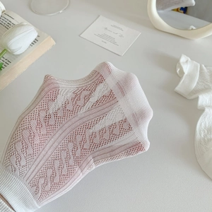 White mesh ankle socks for women with breathable镂空 texture and elegant bow detail