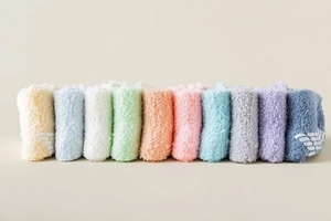 Detailed view of non-slip silicone wing grips on colorful thick coral fleece fuzzy socks