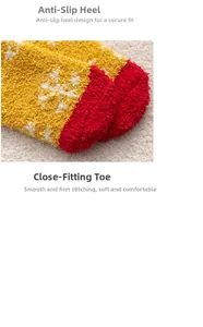 Detailed view of thick coral fleece socks with snowflake pattern and reinforced heel