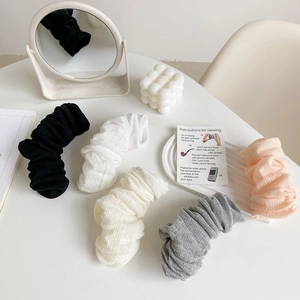 Five-color ballet style bow ribbed socks set in black, white, beige, grey and pink