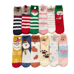 Cozy 12-pack assorted cartoon coral fleece warm socks with 3D animal and Christmas designs