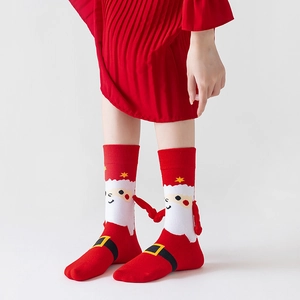 Funny Santa Claus magnetic holding hands socks in vibrant red for Christmas gift