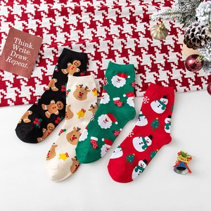 Christmas Cartoon Cotton Socks Women Santa Claus Gingerbread Man Snowman Reindeer Mid-Calf Warm Festive Winter Socks