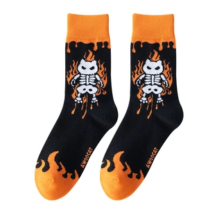 Calze Halloween gatto teschio nero e arancio in stile maglia a metà polpaccio