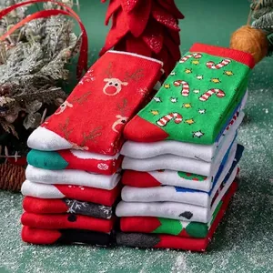Festive Christmas cotton crew socks set featuring reindeer and snowflake holiday patterns
