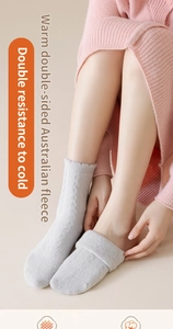Detail of warm grey double-sided Australian fleece socks with thick knit texture