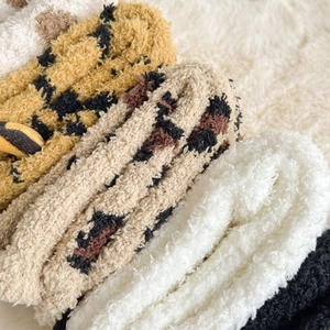 Thick warm coral fleece socks for women in leopard print and solid colors for winter