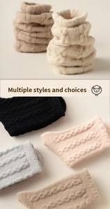 Close-up of thick knitted thermal socks showing textured cable knit and soft wool fabric