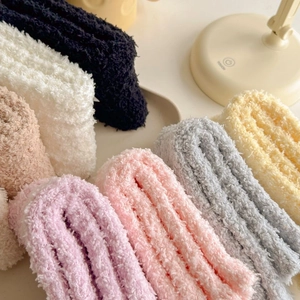 Women's coral fleece warm crew socks in various soft colors for winter home wear