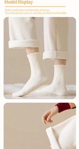 Close-up of cream white cable knit thermal socks showing soft texture and ribbed cuffs