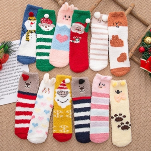 Women Coral Fleece Christmas Socks Cute 3D Cartoon Santa Elk Bear Pattern Thick Warm Winter Floor Sleep Socks Gift