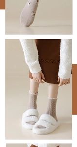 Detailed view of women's warm fuzzy socks with bear embroidery and knit texture
