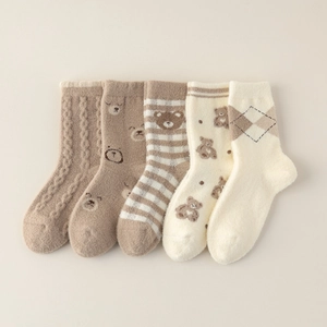 Women Winter Thickened Fleece Warm Socks Cute Cartoon Bear Pattern Thermal Soft Indoor Sleep House Socks