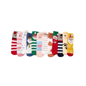 Variety pack of 12 fuzzy coral fleece Christmas socks with cute 3D cartoon animal patterns