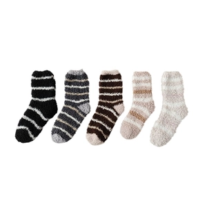Five pairs of thick winter coral fleece striped socks for men and women warmth