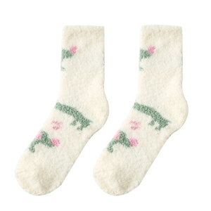 Calze spesse in pile corallo color crema con motivi floreali per il caldo invernale