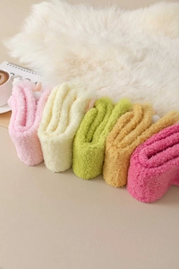 Five pairs of thick fluffy thermal coral fleece socks in soft pastel colors for winter home wear