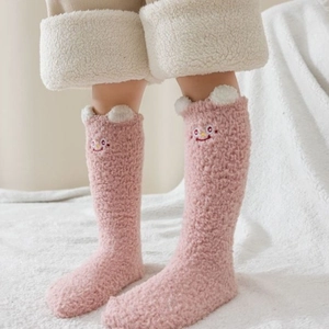 Chaussettes en Polaire Corail Épaisses pour Enfants Avec Broderie Animale Oreilles 3D Chaussettes de Maison pour Hiver