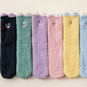 Lot de 6 paires de chaussettes en polaire corail avec motifs animaux pour enfants