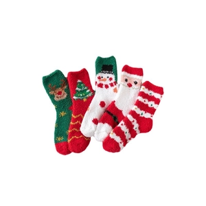 Lot de 5 paires de chaussettes de Noël en polaire corail avec motifs renne et Père Noël