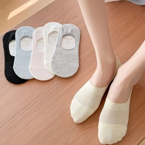 Womens Combed Cotton Invisible Boat Socks Breathable Low Cut Slouch Socks Solid Color Anti Slip Hosiery For Daily Wear