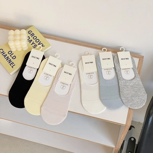 Detail of multi-color low cut invisible socks featuring non-slip ribbed cuffs