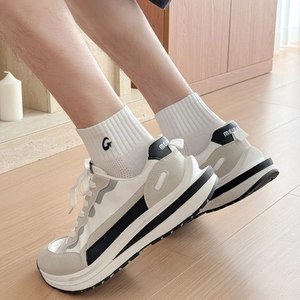 Men's off-white chunky sports sneakers with G-letter embroidery socks on wooden floor
