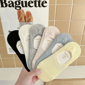 Detailed close-up of six-color non-slip silicone invisible socks in fan-shaped arrangement