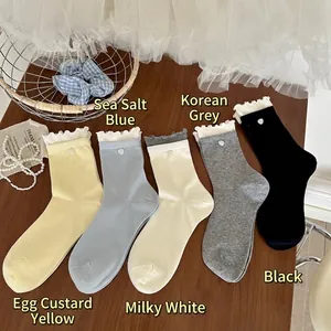 Lot de 5 paires de chaussettes en coton pour femmes avec bordure en dentelle