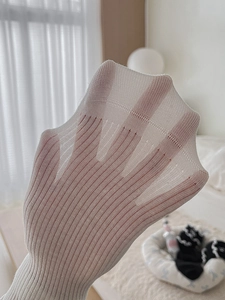 Detail showing high elasticity and breathable sheer ribbed texture of white crew socks