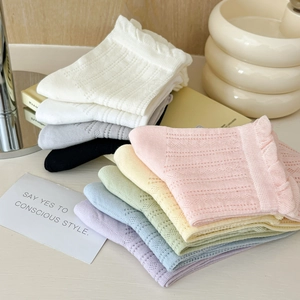 Chaussettes en résille pour femmes aux tons pastel avec bords volantés en lot varié
