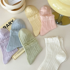 Lot de chaussettes en maille de coton pastel avec bords volantés en six couleurs