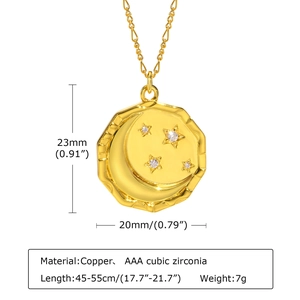 Collier en cuivre doré avec pendentif étoile et lune, serti de pierres zircone AAA