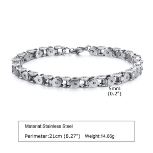 5mm silver stainless steel bike chain bracelet for men with industrial link design