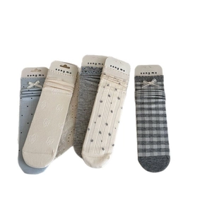 Five-pair pack of elegant grey-blue bow cotton socks for women in various knit patterns