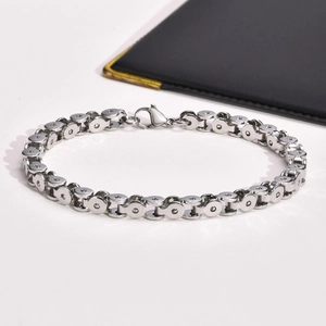 Industrial silver stainless steel bicycle chain bracelet for men with lobster clasp