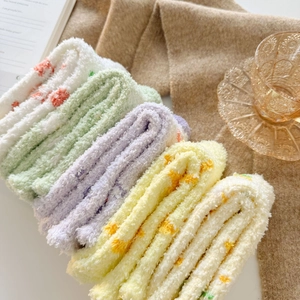 Thick coral fleece socks for women in pastel colors for warm winter home wear