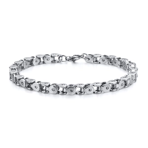 Industrial style silver stainless steel bike chain bracelet for men with lobster clasp