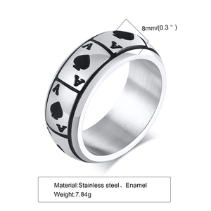 Bague pour hommes en acier inoxydable avec motif as de pique et émail noir de 8mm