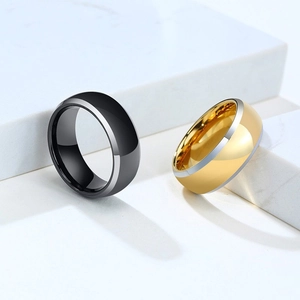 Minimalist Tungsten Steel Ring For Men Women Gold Black Electroplated High Polished Geometric Domed Band Jewelry Gift