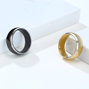 Minimalist tungsten steel rings for men in gold and black finish with mirror surface