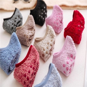 Winter fuzzy coral fleece non-slip floor socks in various colors with silicone grips