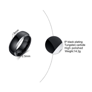 Polished 8mm black tungsten carbide men's ring with high-shine IP plating finish