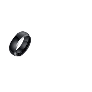 Polished gold tungsten men's ring with silver bevel edges and mirror finish on white background