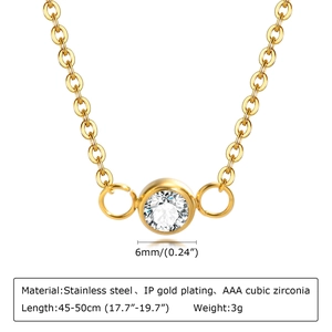 Collier en acier doré pour femme avec un pendentif en zircon cubique AAA de 6mm
